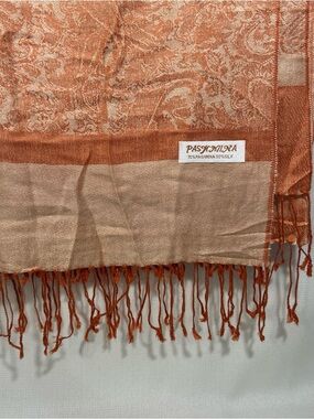 pashmina Orange Rust and Beige Paisley Fringe Wrap